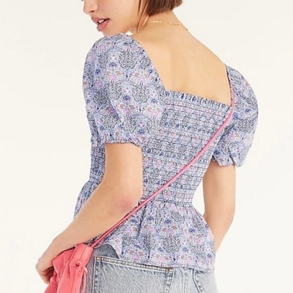 J CREW SMOCKED SQUARE-NECK ORGANIC COTTON LIBERTY PRINT SZ M - Picture 2 of 9